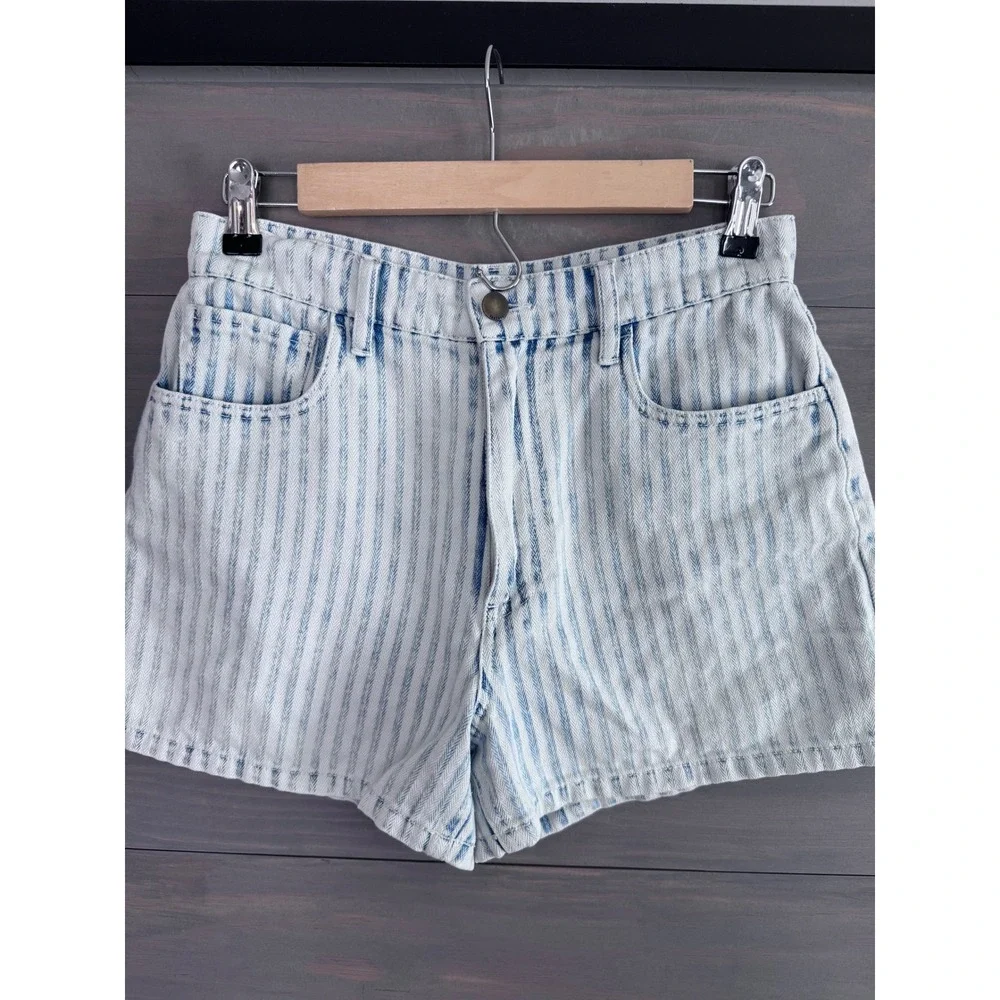 Faherty Womens Topsail‎ Shorts Railroad Stripe High Rise Denim Blue White Sz 26 - Picture 4 of 8